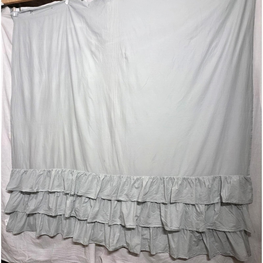 Pottery Barn Blue Gray Cotton Shower Curtain Tiered Ruffle Farmhouse Cottage